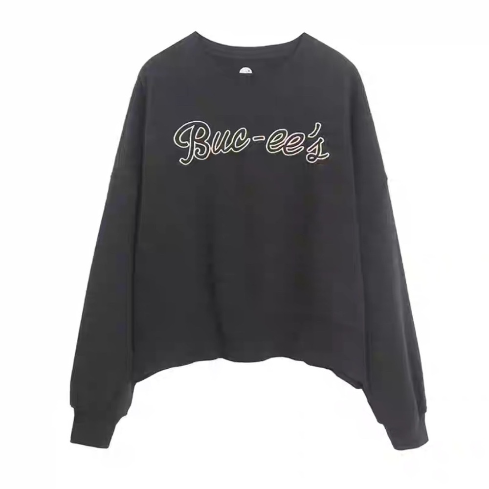 Buc-ee’s Trendy Unisex‎ Oversized Black Cropped Embroidered Sweatshirt XL NWOT
